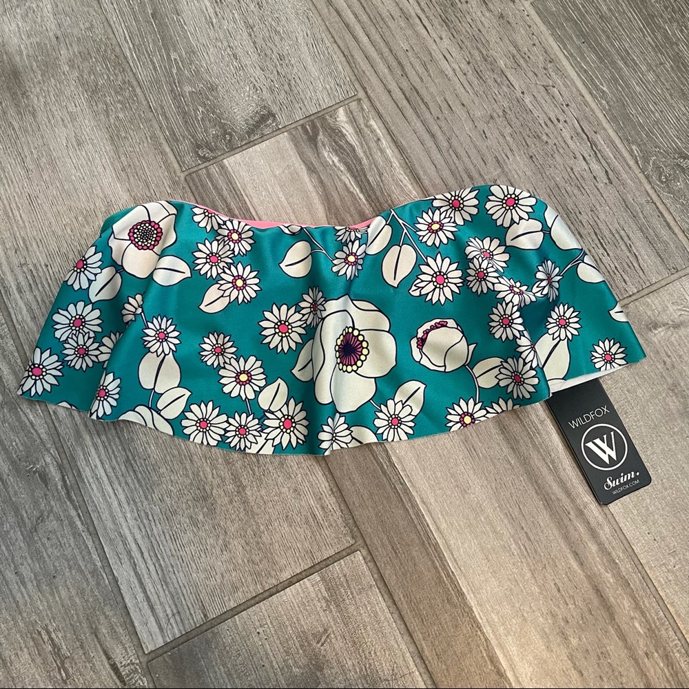 Wildfox Teal and Floral Bandeau Bikini Top - Picture 1 of 7